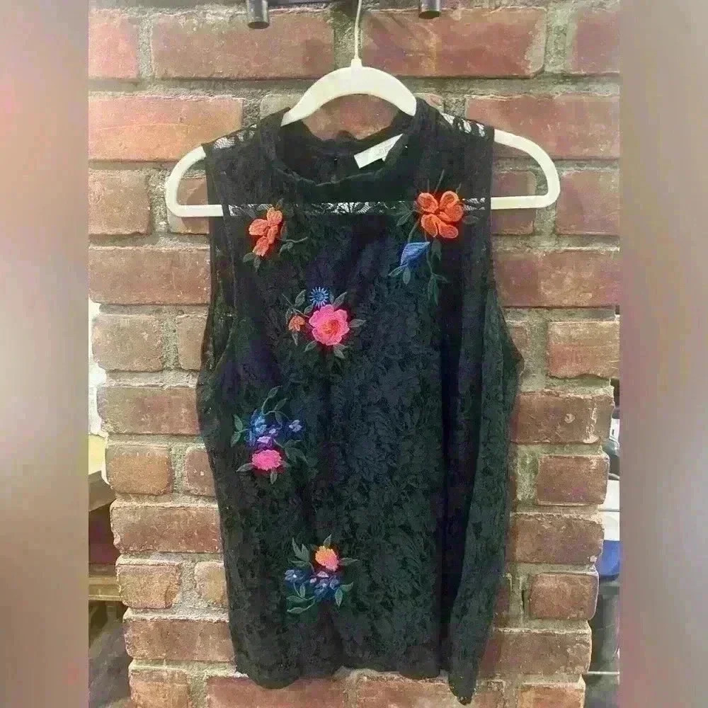 Black lace embroidered floral top from Ann Taylor Loft